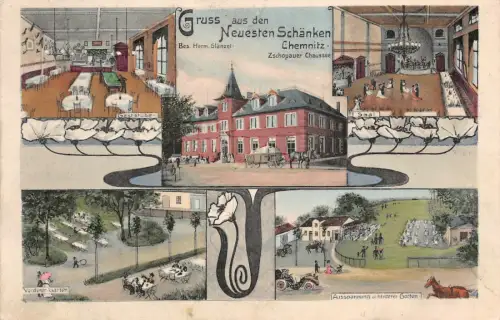 Chemnitz Zschopauer Chaussee Restaurant Neuesten Schänken AK 1908
