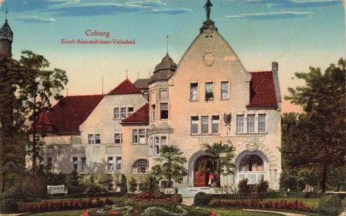 Blick auf Ernst-Alexandrinen-Volksbad Coburg Bayern Postkarte AK