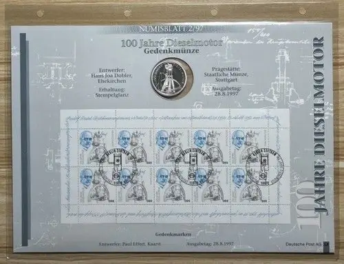 Numisblatt 2 / 1997 Dieselmotor Bund 10 Deutsche Mark Silber Gedenkmünze