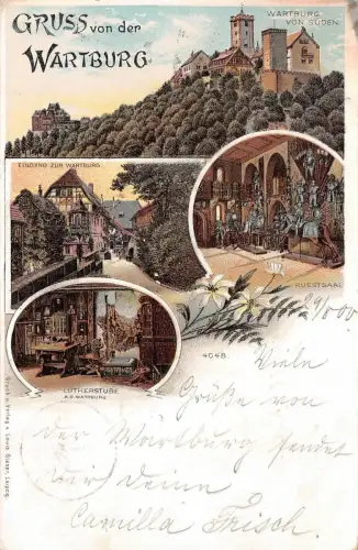 Gruss von der Wartburg Ruestsaal Lutherstube AK 1900