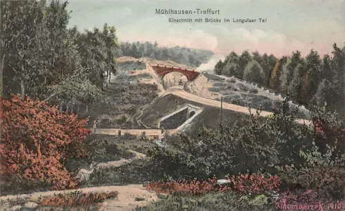 Brücke im Langulaer Tal in Treffurt Künstlerkarte Thomasizek Thüringen Postkarte