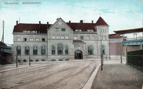 Ansicht Südbahnhof Chemnitz Sachsen Postkarte AK