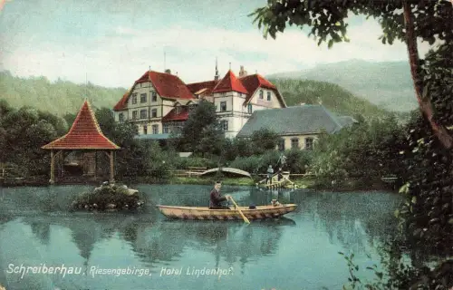 Hotel Lindenhof Schreiberhau Riesengebirge Schlesien Postkarte AK