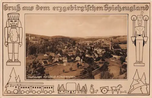 Gruß aus dem erzgeb. Spielzeugland Neuhausen mit Schloß Purschenstein AK