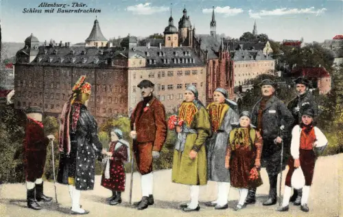 Altenburg-Thür. Schloss mit Bauerntrachten Postkarte AK
