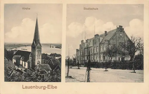 Kirche und Stadtschule in Lauenburg-Elbe Schleswig-Holstein Postkarte AK