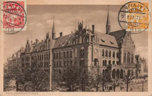Riga Kommerzschule Postkarte AK 1923
