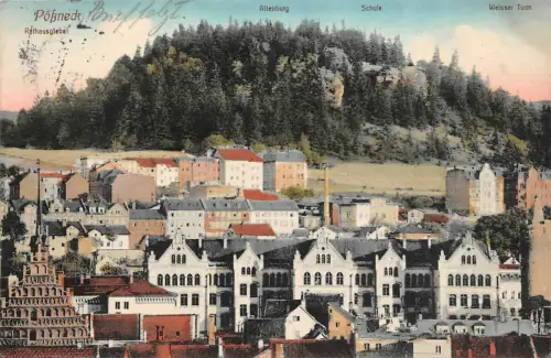 Pößneck Rathausglebel Schule Weisser Turm AK 1913