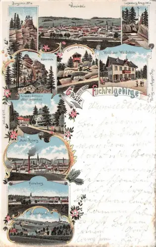 Grüsse aus dem Fichtelgebirge Wunsiedel Burgstein Luisenburg Postkarte AK 1898