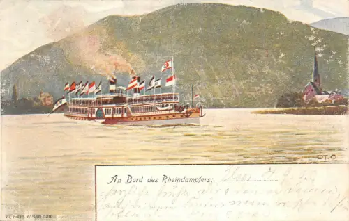 An Bord des Rheindampfers Postkarte AK 1903