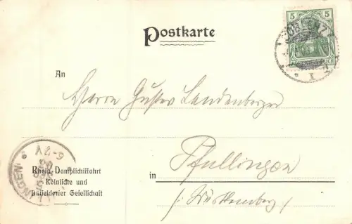 An Bord des Rheindampfers Postkarte AK 1903
