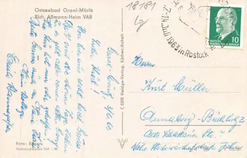 Ostseebad Graal-Müritz Rich.-Aßmann-Heim VAB Postkarte AK 1963