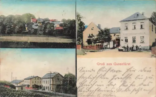 Gasthof zum Weißen Ross, Bahnhof Gutenfürst Weischlitz Vogtland Sachsen AK 1926