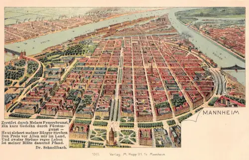 Mannheim Vogelperspektive Gedicht Dr. Schnellbach Baden-Württemberg Postkarte AK