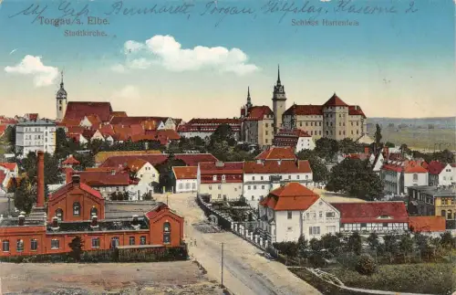 Stadtkirche und Schloss Hartenfels Torgau an der Elbe Sachsen Postkarte AK 1917