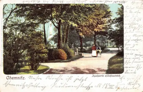 Chemnitz Inselpartie a./Schlossteich Postkarte AK 1901