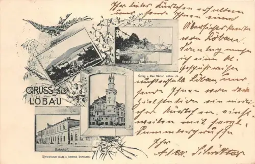 Gruss aus Löbau mit Restaurant und Bahnhof Sachsen Litho Postkarte AK 1899