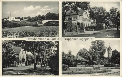 Panorama Hotel und Post Truppenübungsplatz Neuhammer am Queis Schlesien AK 1938