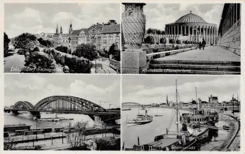 Düsseldorf Königsallee Rheinhalle (Planetarium) Rheinbrücke Postkarte AK