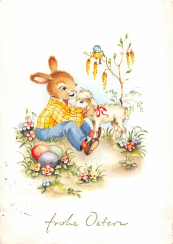 Hase mit kleine Schaf Ostern Postkarte
