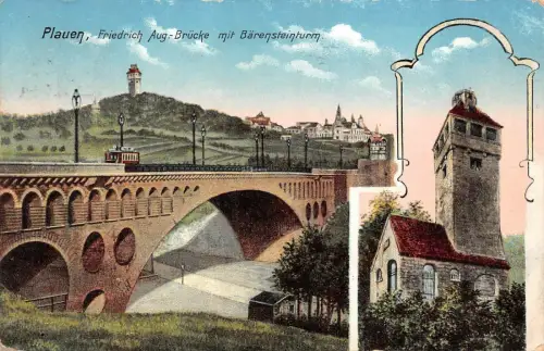 Friedrich August-Brücke mit Bärensteinturm Plauen Vogtland Sachsen AK 1899