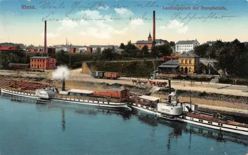 Riesa Landungsplatz der Dampfschiffe Libussa Feldpostkarte 1915