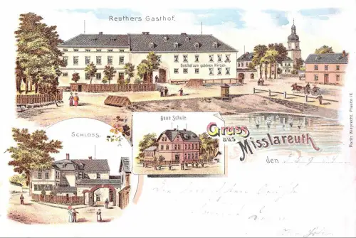Gruss aus Misslareuth Reuthers Gasthof Schloss Vogtland Postkarte AK 1904