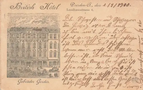 British Hotel Landhausstraße 6 Dresden Sachsen Vorläufer-Postkarte AK 1900