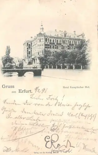 Gruss aus Erfurt Hotel Europäischer Hof Postkarte AK 1898