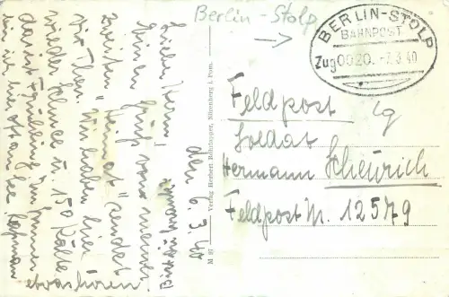 Nörenberg i. Pom. Blick von der Insel Schulzenwerder zur Stadt Postkarte AK 1940