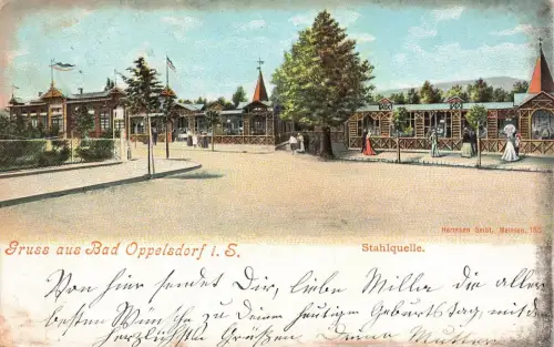 Gruss aus Bad Oppelsdorf mit Stahlquelle Schlesien Postkarte AK 1907