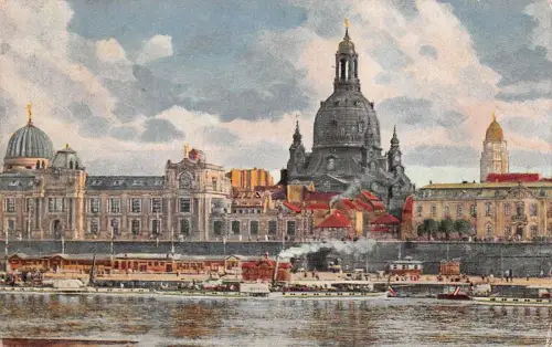 Brühlsche Terrasse und Frauenkirche Dresden Postkarte AK 1921