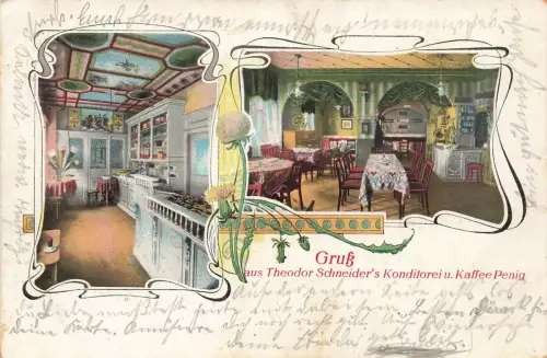 Theodor Schneider's Konditorei und Kaffee Penig Sachsen Ltiho Postkarte AK 1917