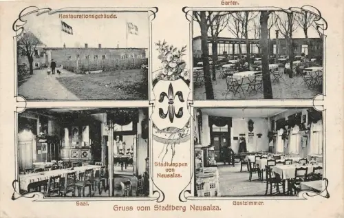 Gruss vom Stadtberg Neusalza mit Restaurationsgebäude Sachsen Postkarte AK