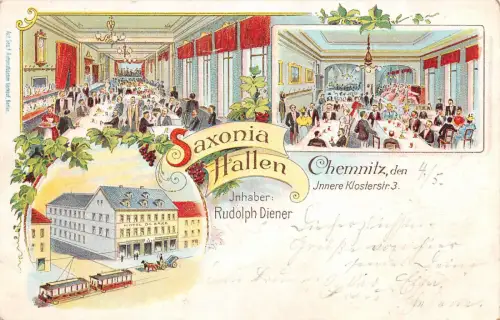 AK Chemnitz Innere Klosterstrasse Restaurant Saxonia Hallen Postkarte 1902