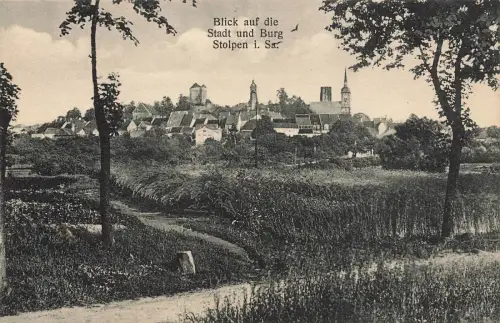 Blick auf die Stadt und Burg Stolpen Sachsen Postkarte AK