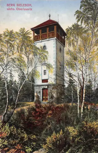 Berg Bieleboh mit Aussichtsturm Oberlausitz Sachsen Postkarte AK 1931