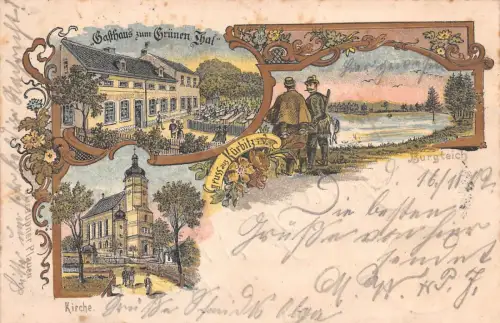 Gruss aus Kürbitz i. V. "Gasthaus zum Grünen Thal" Burgteich Postkarte AK 1902