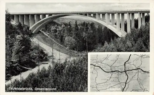 Gesamtansicht Teufelstalbrücke Hermsdorfer Kreuz Thüringen Postkarte AK