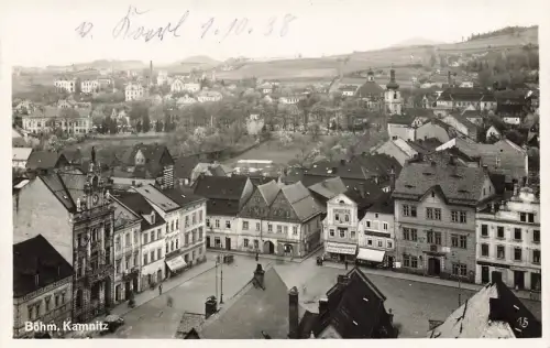 Ansicht Markt mit Gasthof in Kamnitz Böhmen Postkarte AK 1938