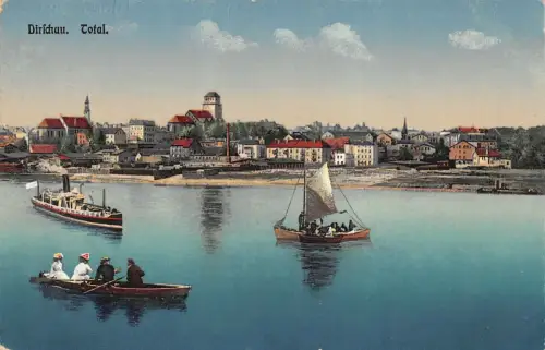 Dirschau Tczew Totalansicht Boote Dampfer Postkarte 1918