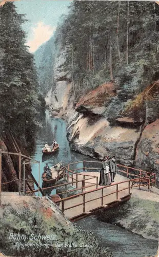 Böhm. Schweiz Edmundsklamm Der breite Stein Postkarte AK