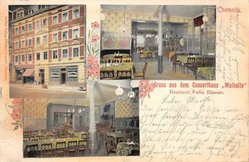AK Chemnitz Sachsen Restaurant Conzerthaus Walhalla Postkarte 1904
