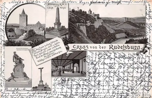 Gruss von der Rudelsburg Rittersaal Saaleck Bismarckdenkmal Postkarte AK 1896