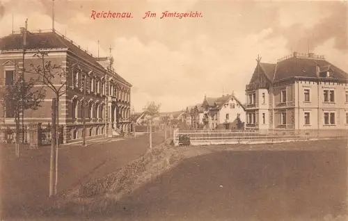 Reichenau Schlesien Kinder am Amtsgericht , Strassenansicht Postkarte