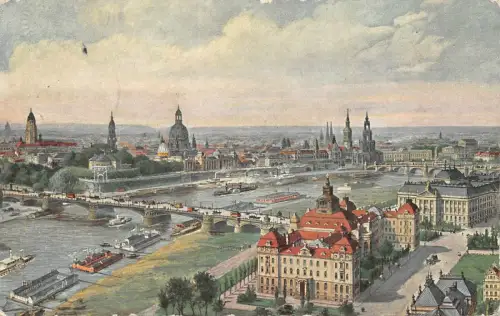 Stadtansicht Zeppelin-Ansicht auf die Altstadt Dresden Sachsen Postkarte AK 1916
