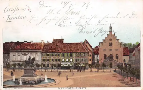 Gruss aus Landau Max Josephs Platz Postkarte AK 1898