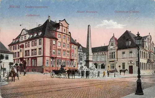 Mainz Neubrunnenplatz Volksbank Gutenberg-Casino AK 1918