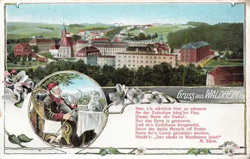 Gruss aus Waldheim Spruchkarte und Stadtansicht Sachsen Postkarte AK