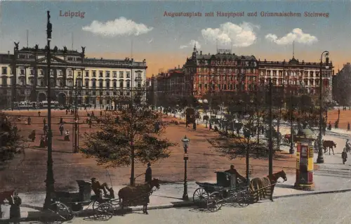 Leipzig Augustusplatz mit Hauptpost und Grimmaischem Steinweg AK